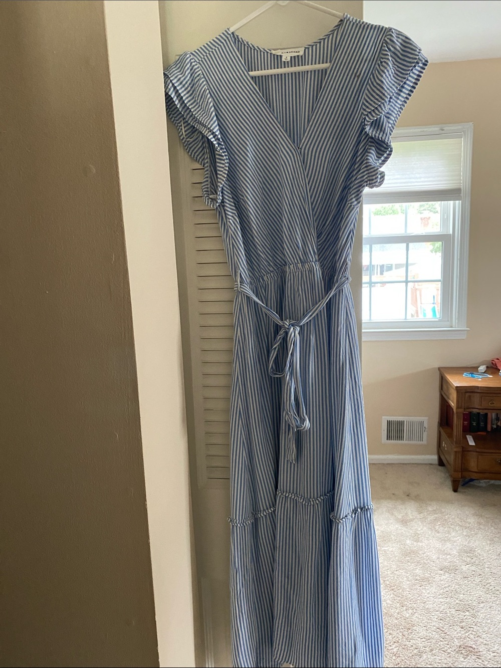 Lucky Brand Light Blue & White Striped Wrap Maxi Dress